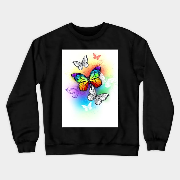 Design with Rainbow Butterflies Crewneck Sweatshirt by Blackmoon9